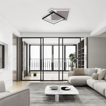 Layered Square LED Ceiling Light, CCT Tunable with Remote, Black & White, 72W, Flush Mount