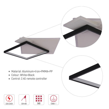Layered Square LED Ceiling Light, CCT Tunable with Remote, Black & White, 72W, Flush Mount