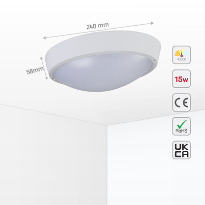 LED Bulkhead Light IP65 Ceiling Wall Interior Exterior 4000K White