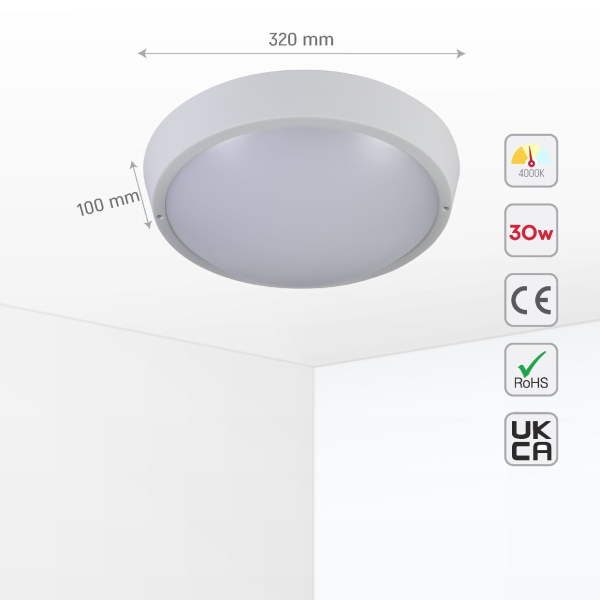 LED Bulkhead Light IP65 Ceiling Wall Interior Exterior 4000K White