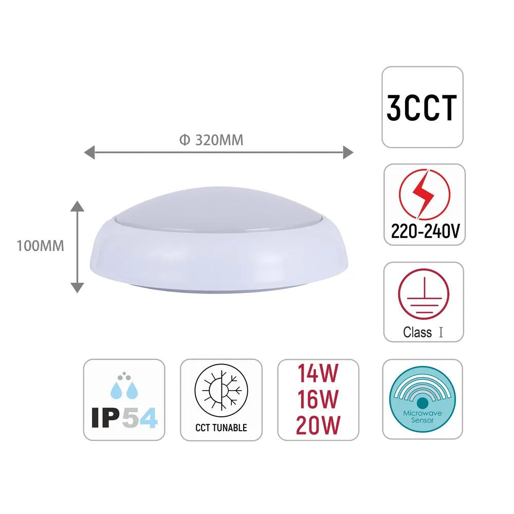 LED Paladin Bulkhead 14-16-20 W 3CCT IP54 with White Rim