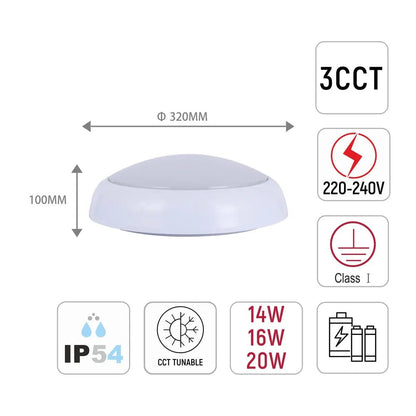 LED Paladin Bulkhead 14-16-20 W 3CCT IP54 with White Rim