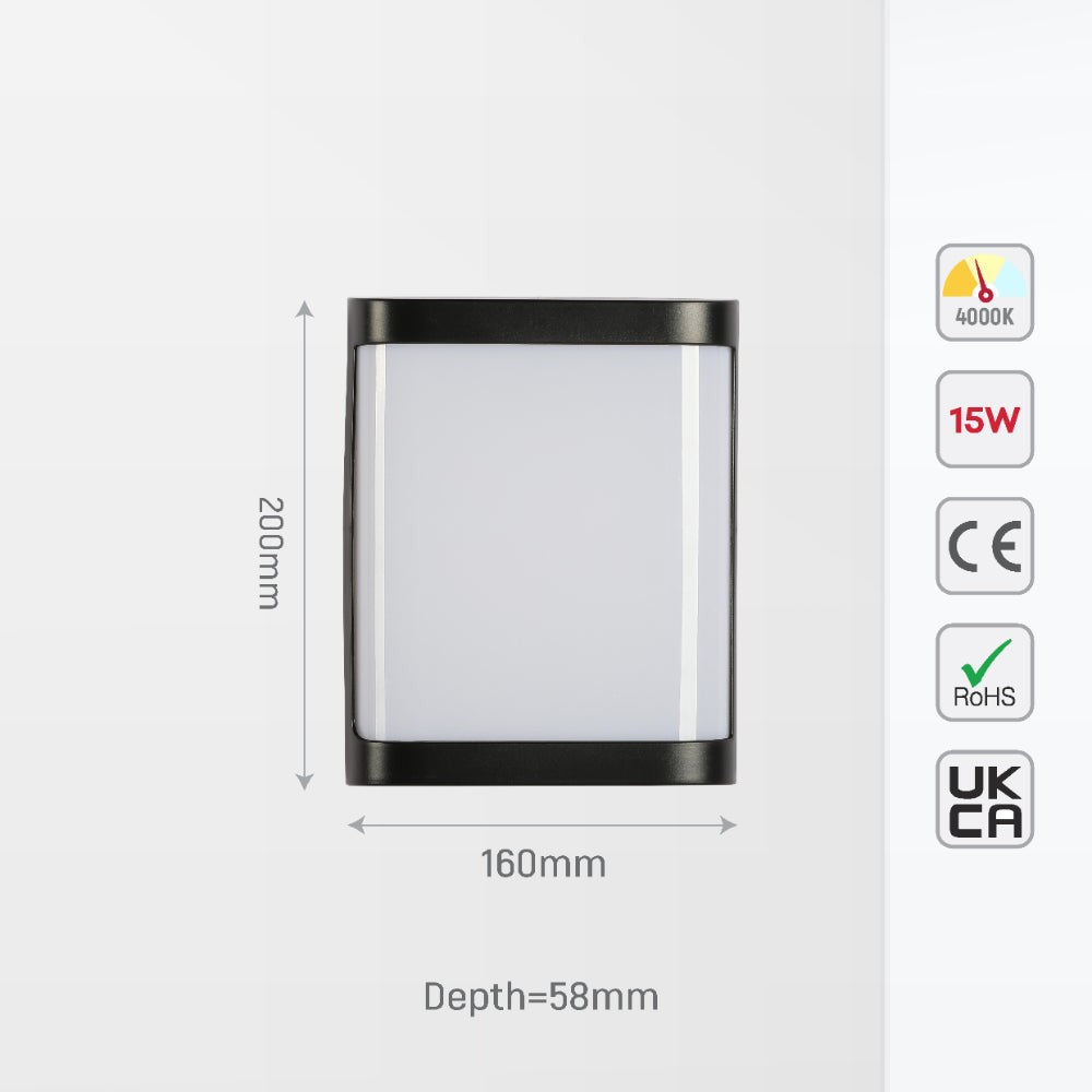 LED Plastic Black Modern Square Outdoor Wall Light 15W Cool White