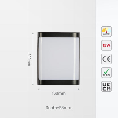 LED Plastic Black Modern Square Outdoor Wall Light 15W Cool White
