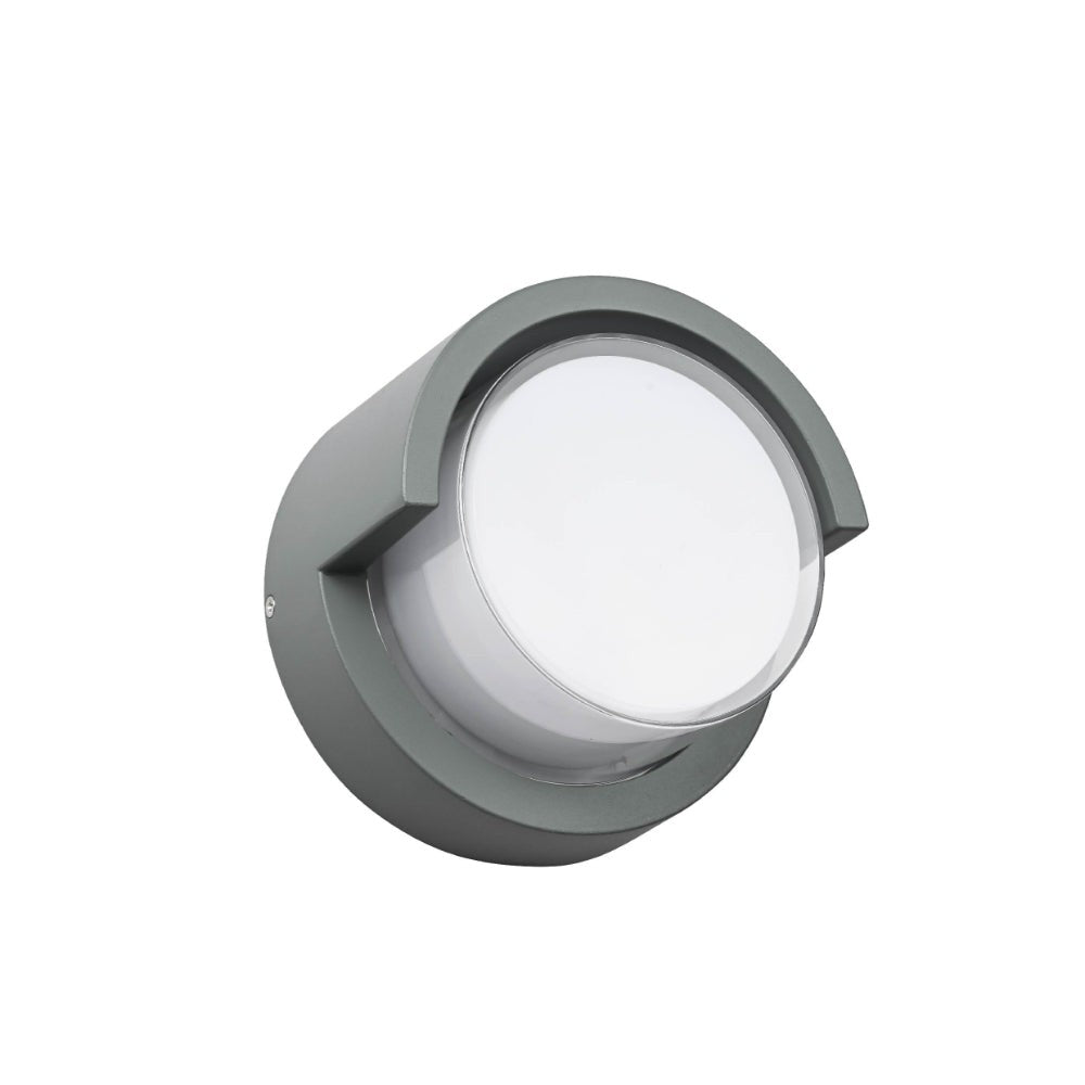 LED Diecast Aluminium Round Hood Wall Lamp 12W IP54 Grey