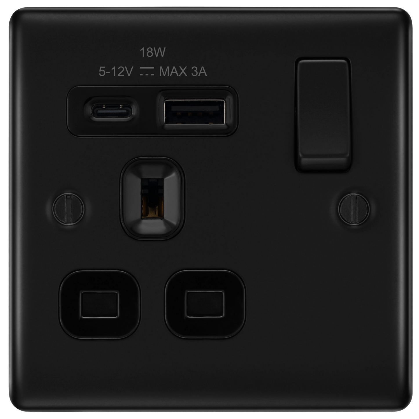 BG Nexus Metal Matt Black USB Charging Socket
