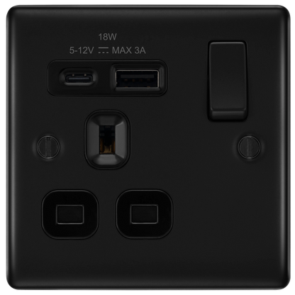 BG Nexus Metal Matt Black USB Charging Socket
