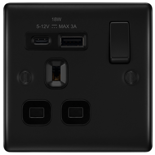 BG Nexus Metal Matt Black USB Charging Socket
