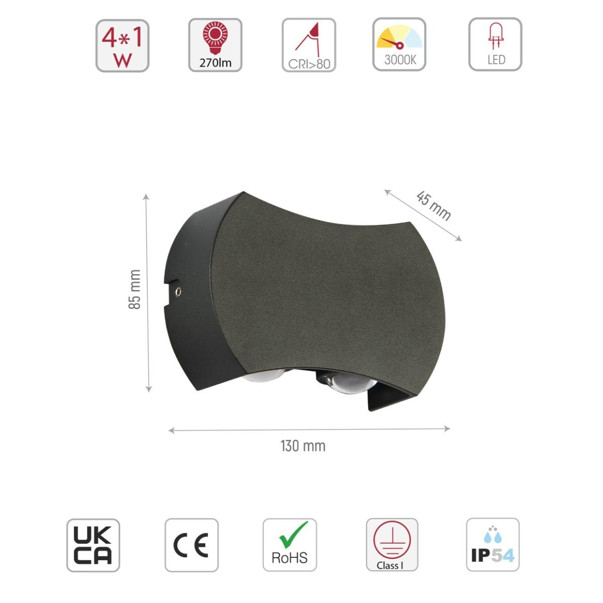 Black 4 way Up Down Outdoor Modern LED Wall Light
