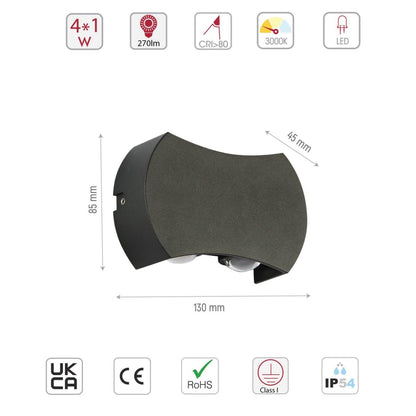 Black 4 way Up Down Outdoor Modern LED Wall Light