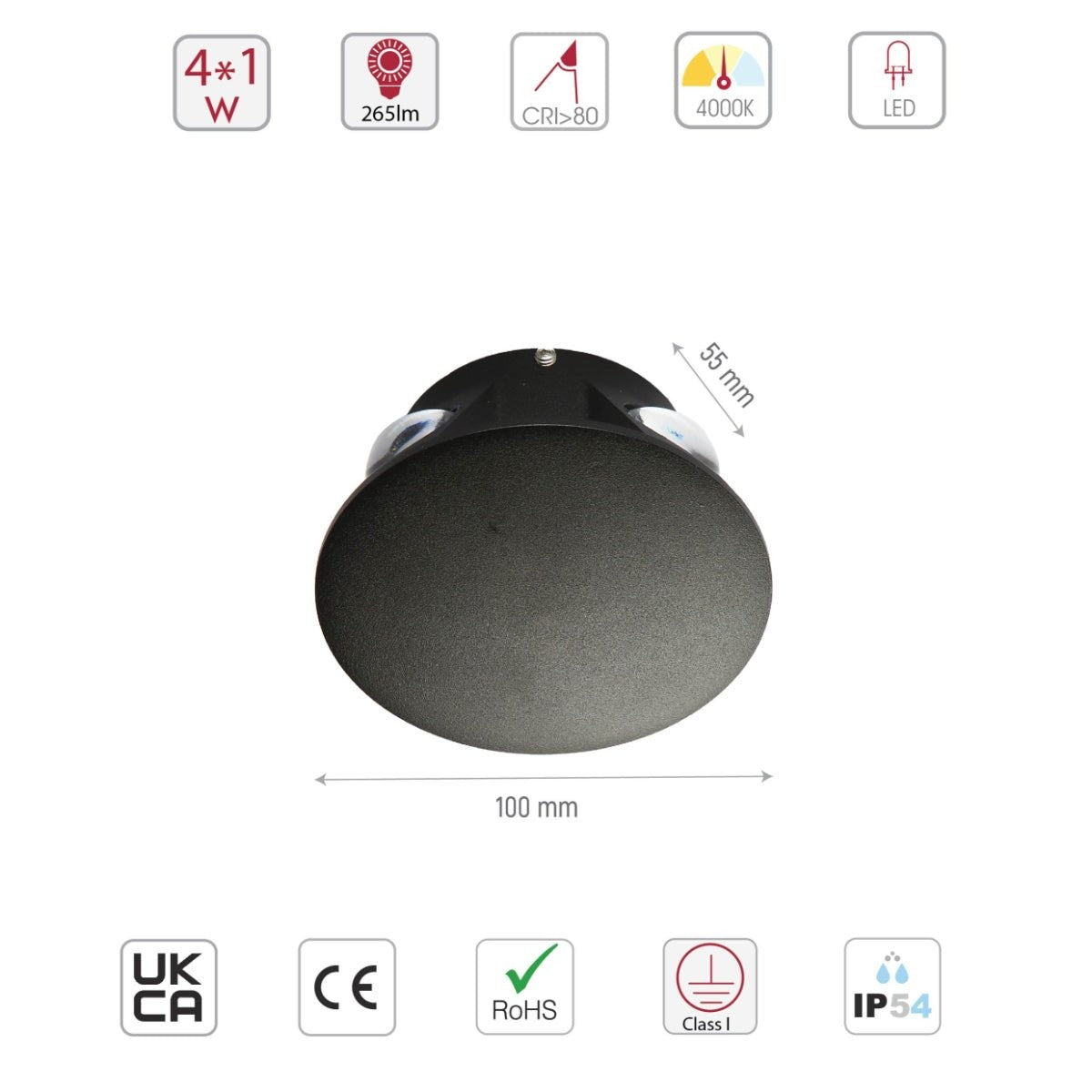 Black Compass 4 Way Outdoor Modern LED Wall Light