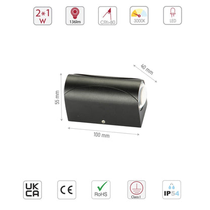 Black Corrugated Up Down Outdoor Modern LED Wall Light