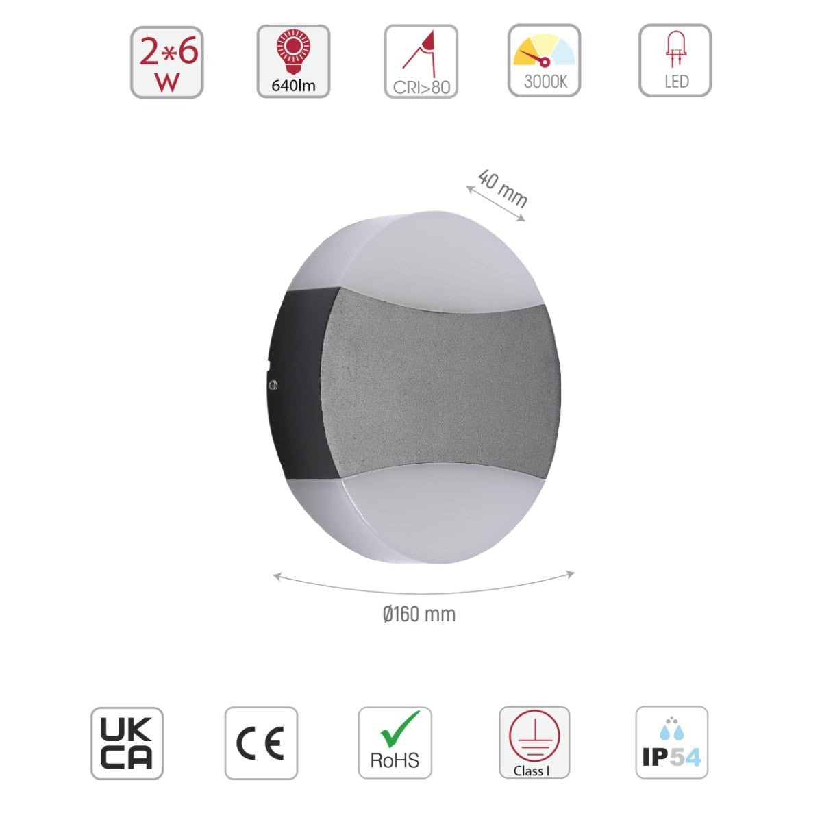 Black Opal Round Up Down Outdoor Modern LED Wall Light