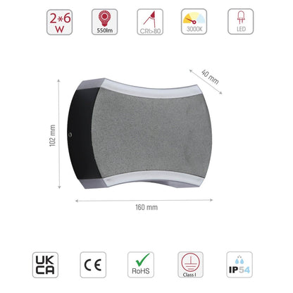 Black Quatro Arc Up Down Outdoor Modern LED Wall Light