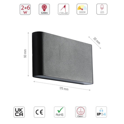 Black Slim Cuboid Up Down Outdoor Modern LED Wall Washer Light