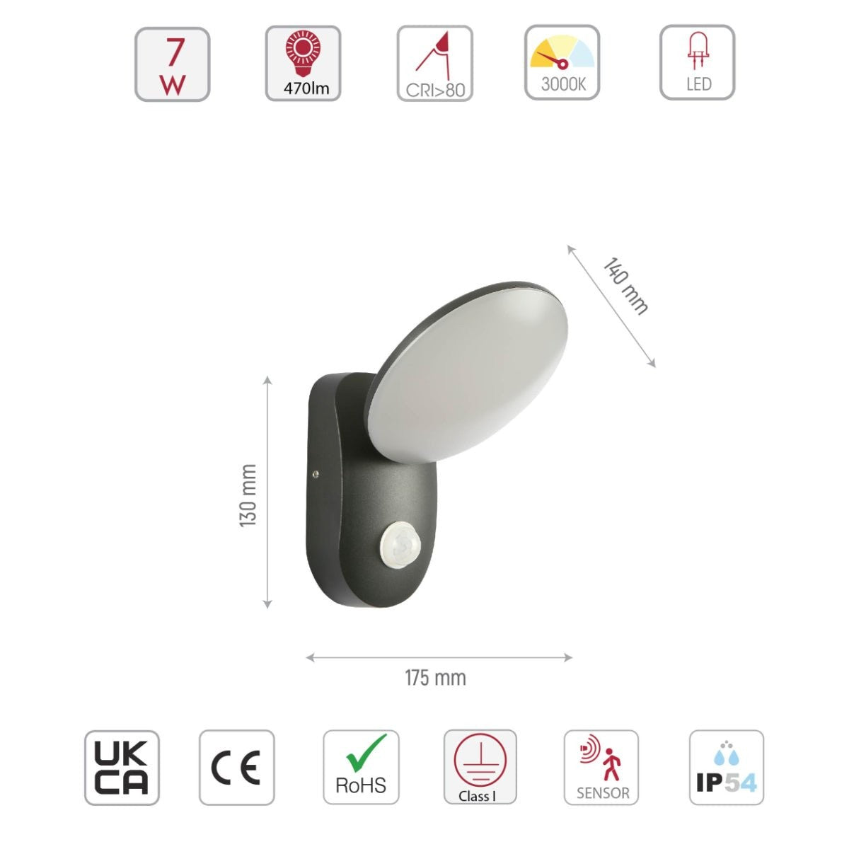 Black UFO LED Outdoor Wall Light with PIR Sensor