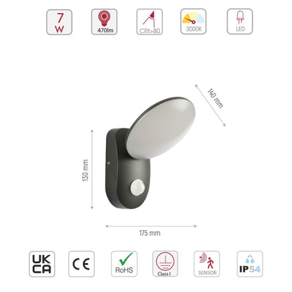 Black UFO LED Outdoor Wall Light with PIR Sensor
