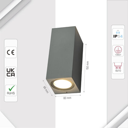 Cuboid Wall Lamp IP44 GU10 Grey