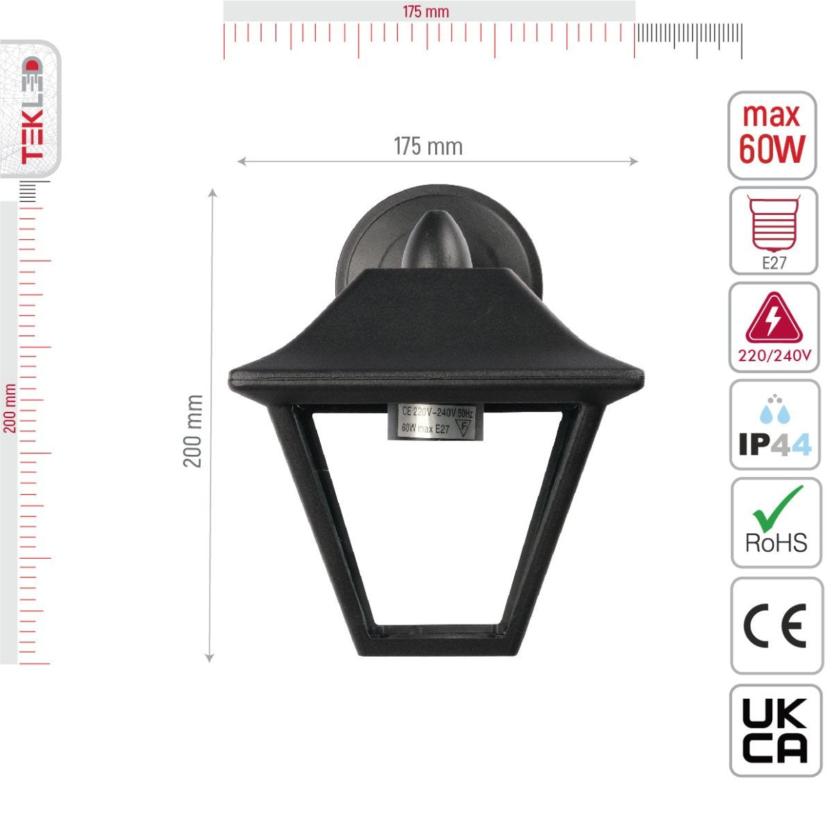 Downward Cottage Style Outdoor Wall Lamp, Matt Black, E27
