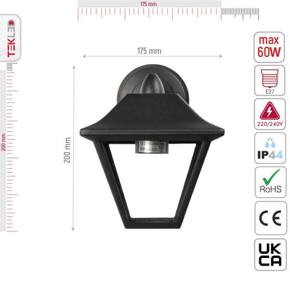 Downward Cottage Style Outdoor Wall Lamp, Matt Black, E27