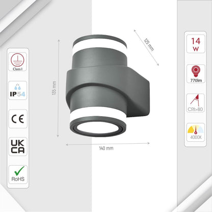 LED Diecast Aluminium One Direction Wall Lamp 7W 14W 4000K Cool White IP54 Grey