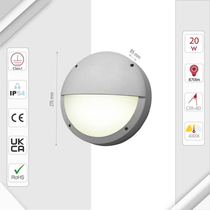 Fool Moon Eyelid LED Diecast Aluminium Round Wall Lamp 20W Cool White 4000K IP54 Grey 275mm