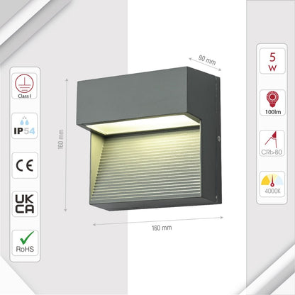 LED Diecast Aluminium Stair and Wall Light 5W IP54 Grey