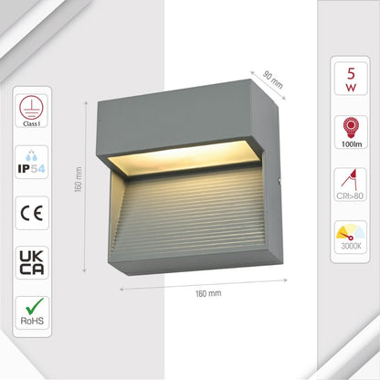 LED Diecast Aluminium Stair and Wall Light 5W IP54 Grey