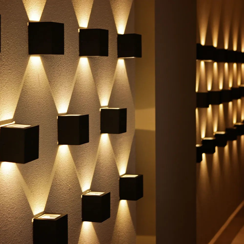 Modern Cube LED Wall Light, Dual Beam IP54, 2x3W 3000K Warm White Outdoor & Indoor Lighting