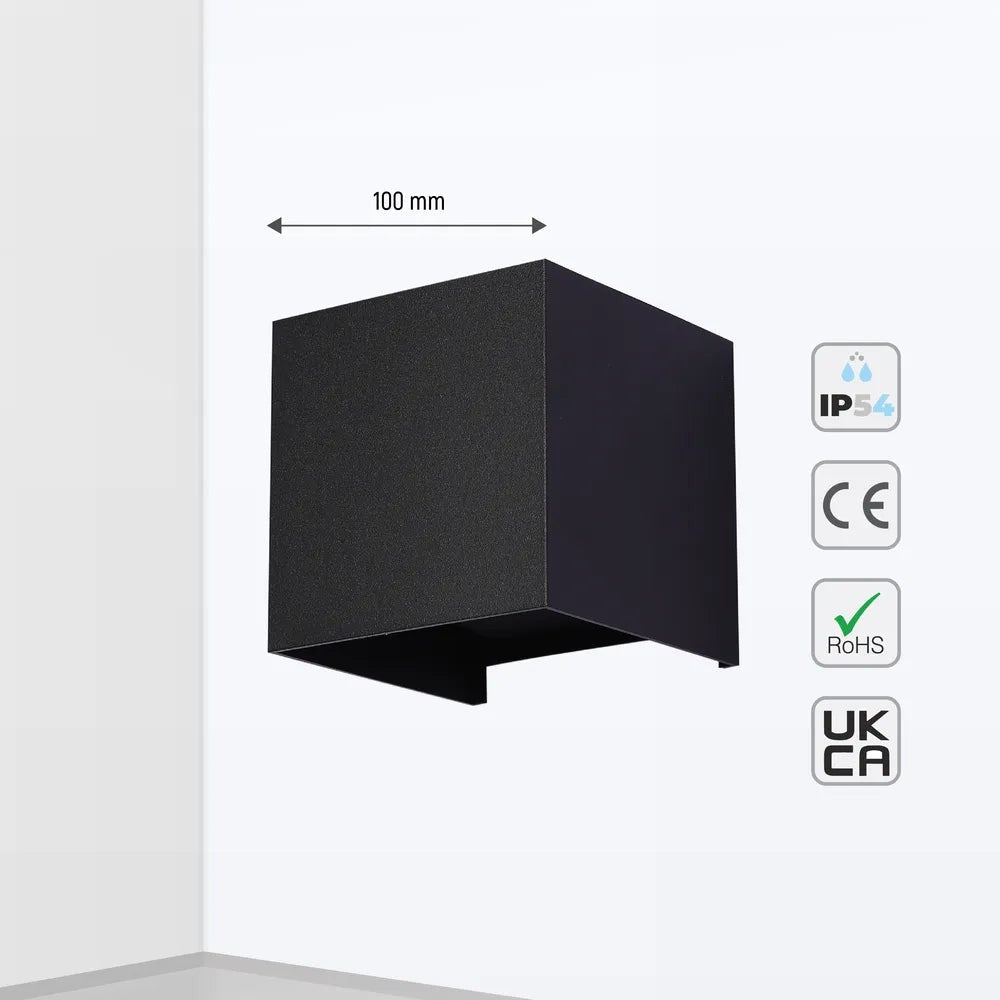 Modern Cube LED Wall Light, Dual Beam IP54, 2x3W 3000K Warm White Outdoor & Indoor Lighting
