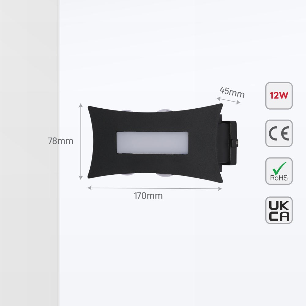 Modern Decorative Up Down LED Wall Light Black 4000K 12W
