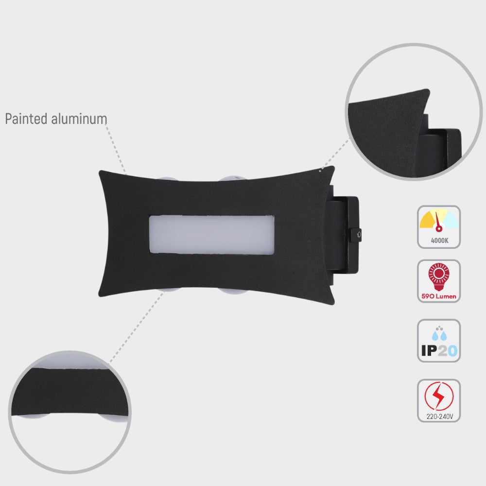 Modern Decorative Up Down LED Wall Light Black 4000K 12W