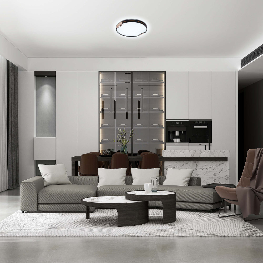 Modern Flush Ceiling Lights with Black Frame and Bronze/Copper Accents