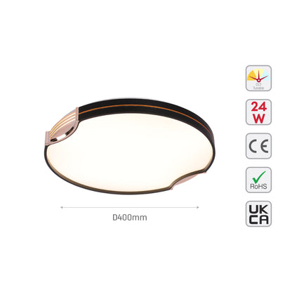 Modern Flush Ceiling Lights with Black Frame and Bronze/Copper Accents