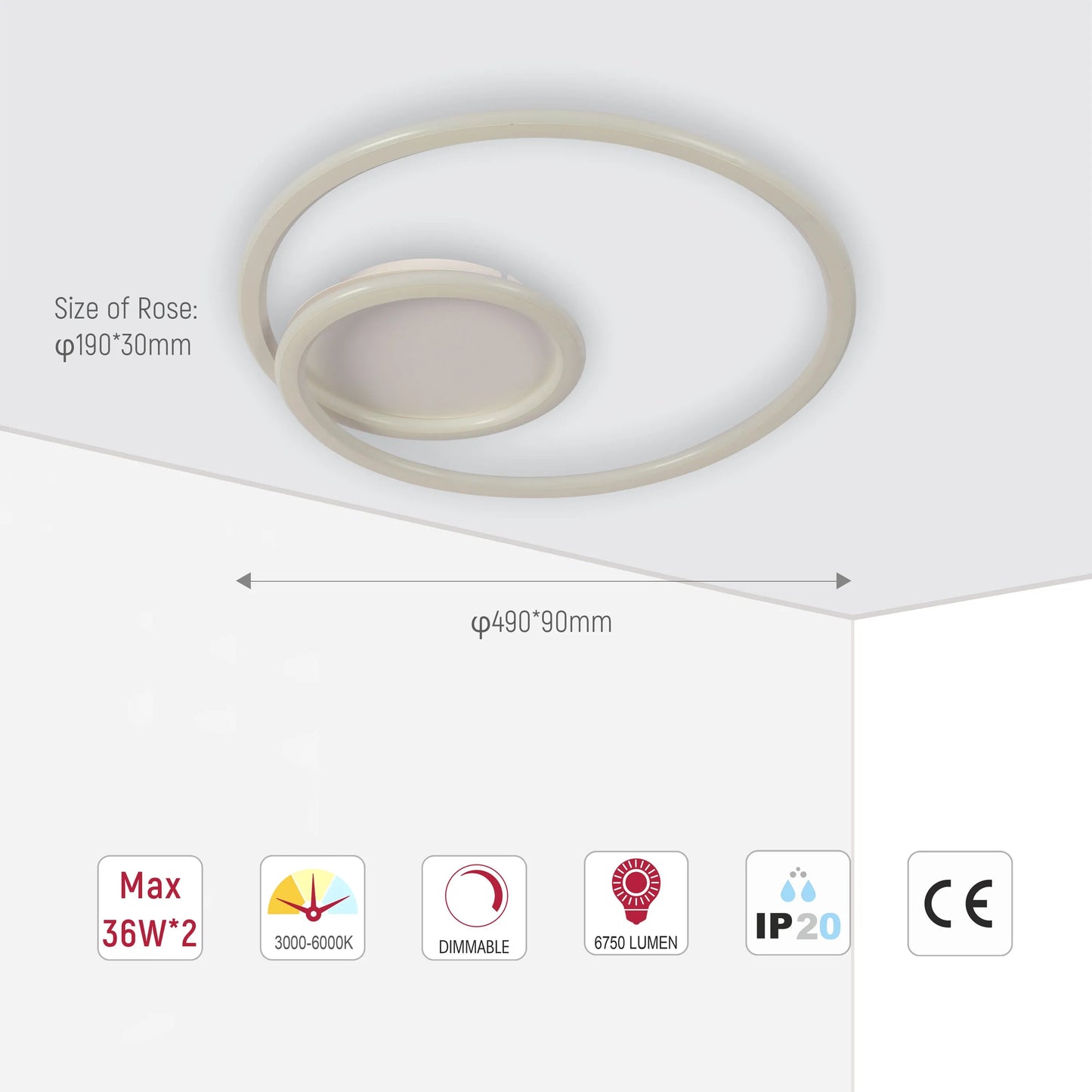Modern Spiral LED Ceiling Light CCT Tunable and Dimmable with Remote 72W