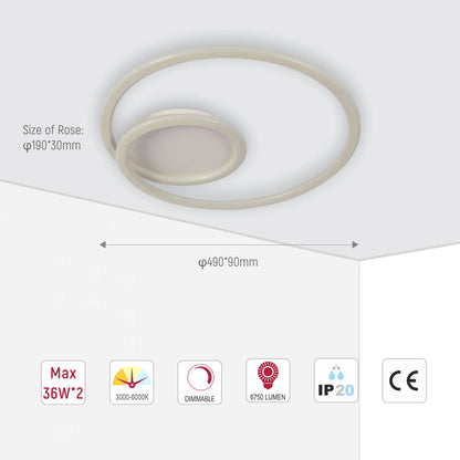 Modern Spiral LED Ceiling Light CCT Tunable and Dimmable with Remote 72W