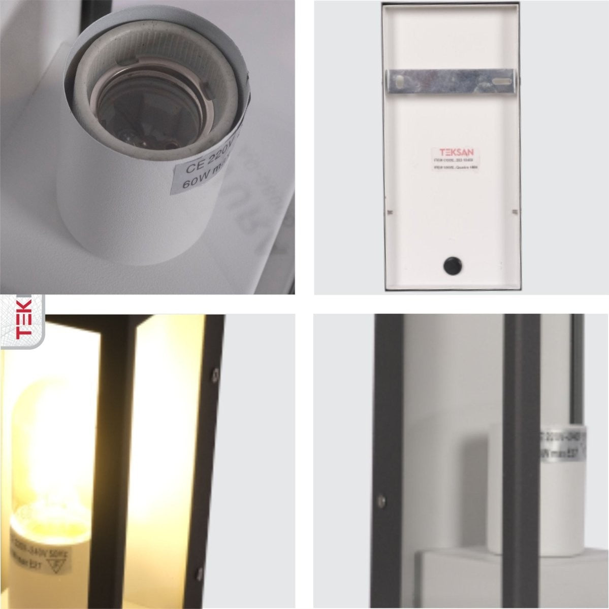 Modern Lantern Cuboid Wall Lamp Upward Base Grey&White Clear Glass E27
