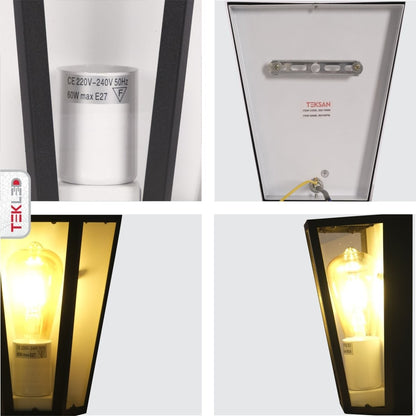 Modern Lantern Trapezium Cuboid Wall Lamp Upward Base Matt Black&White Clear Glass E27