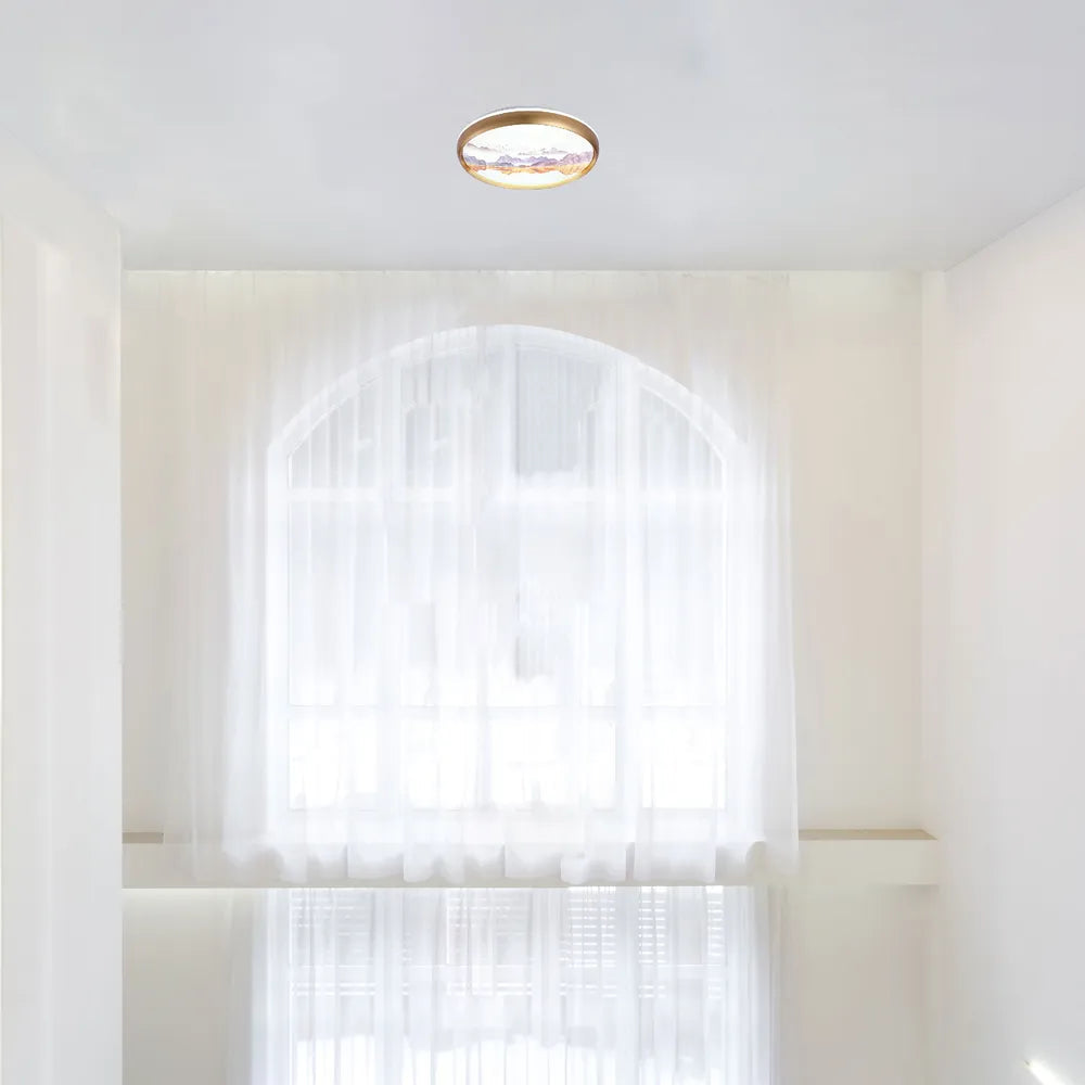 Mountain Glow Artistic Flush Ceiling Light with Gold Rim, 24W LED