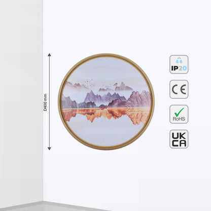 Mountain Glow Artistic Flush Ceiling Light with Gold Rim, 24W LED