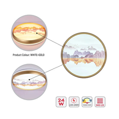Mountain Glow Artistic Flush Ceiling Light with Gold Rim, 24W LED