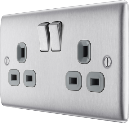 BG Nexus Metal Brushed Steel 13A Switched Socket
