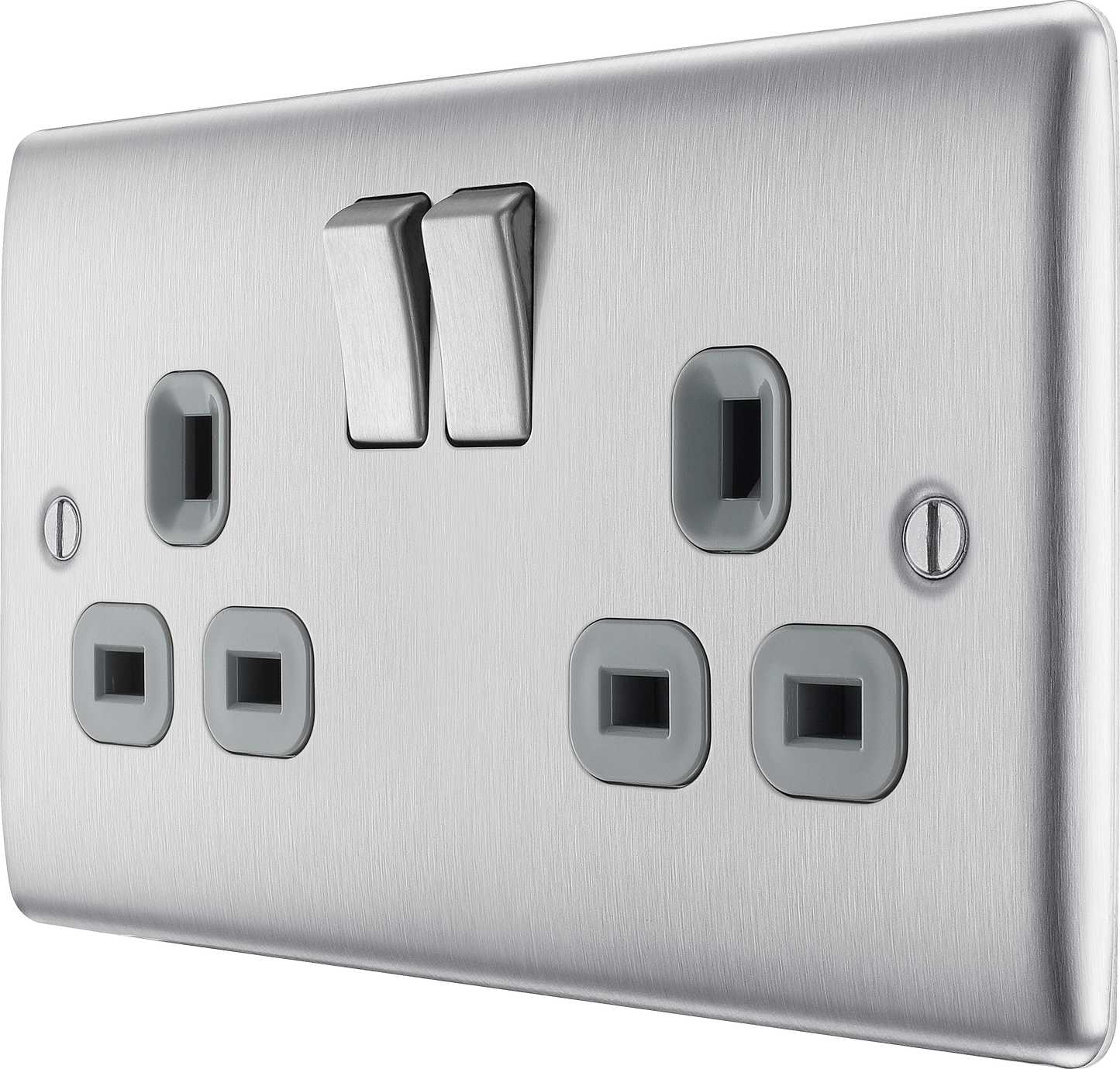 BG Nexus Metal Brushed Steel 13A 2 Gang Switched Socket