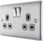 BG Nexus Metal Brushed Steel 13A 2 Gang Switched Socket