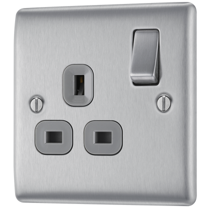 BG Nexus Metal Brushed Steel 13A Switched Socket