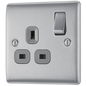 BG Nexus Metal Brushed Steel 13A Switched Socket