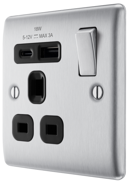 BG Nexus Metal Brushed Steel USB Charging Socket