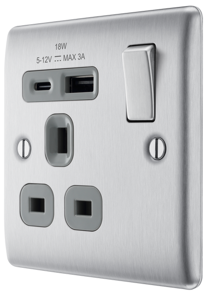 BG Nexus Metal Brushed Steel USB Charging Socket