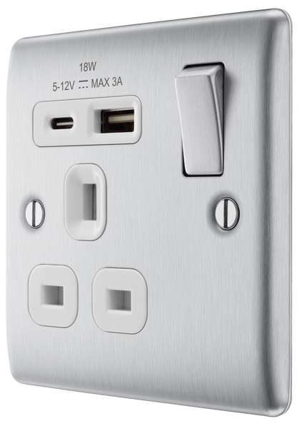 BG Nexus Metal Brushed Steel USB Charging Socket
