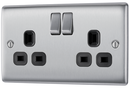 BG Nexus Metal Brushed Steel 13A Switched Socket